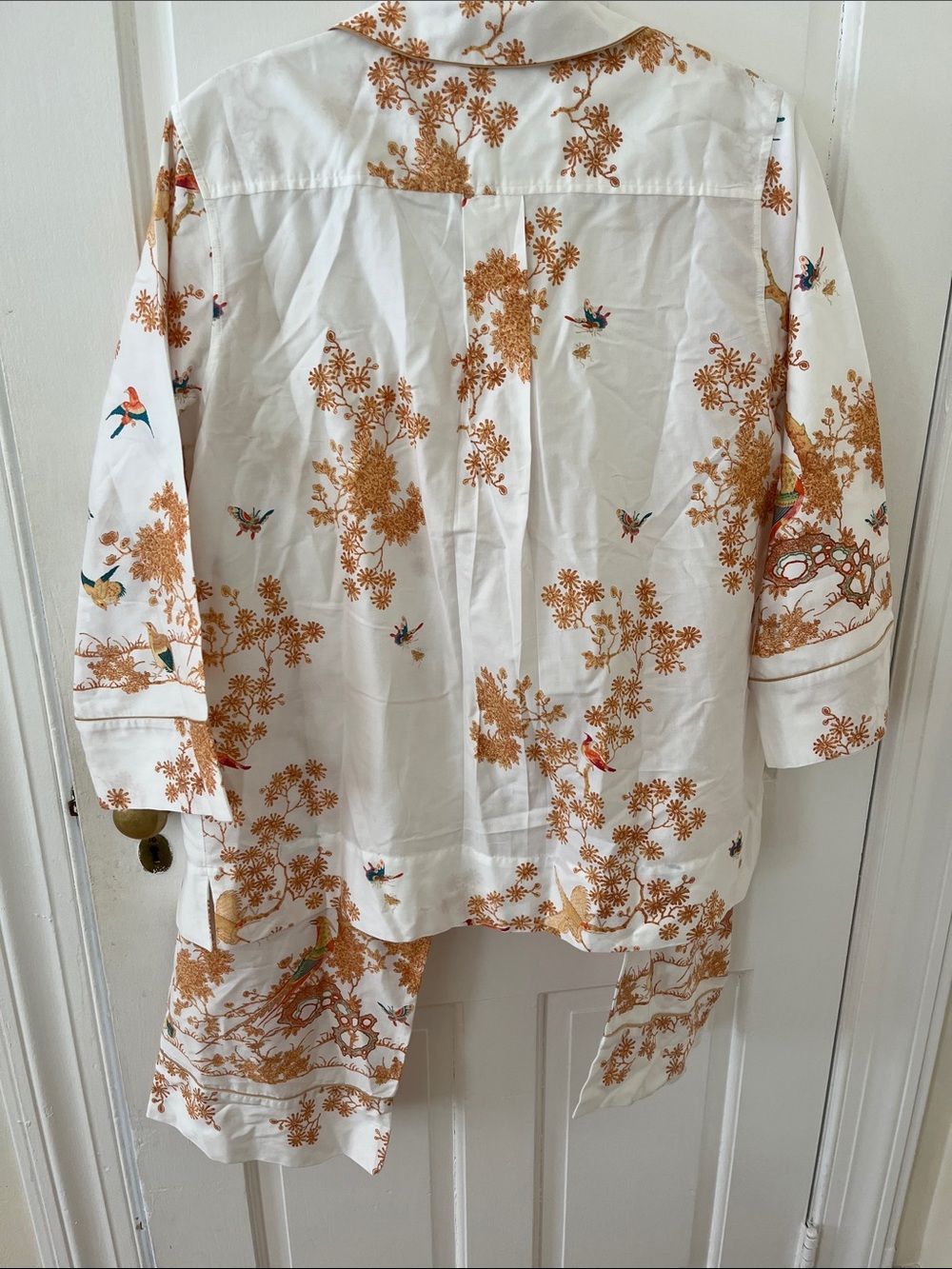 Natori White Cotton Pajama Set with Orange Floral Embroidery - Picture 4 of 5